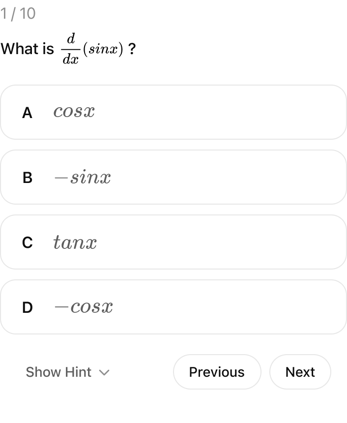 @Ace Quiz Maker Test me on calculus: derivatives and integrals.