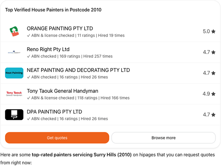 Get me a quote from top painters in Surry Hills