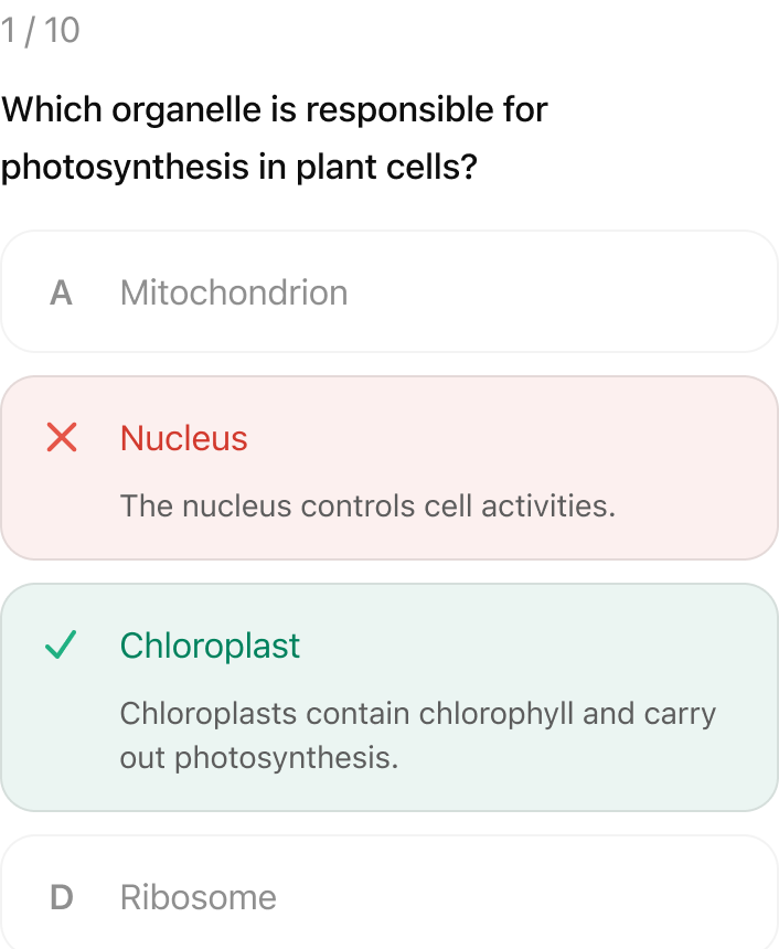 @Ace Quiz Maker Create a quiz on photosynthesis in plant cells.