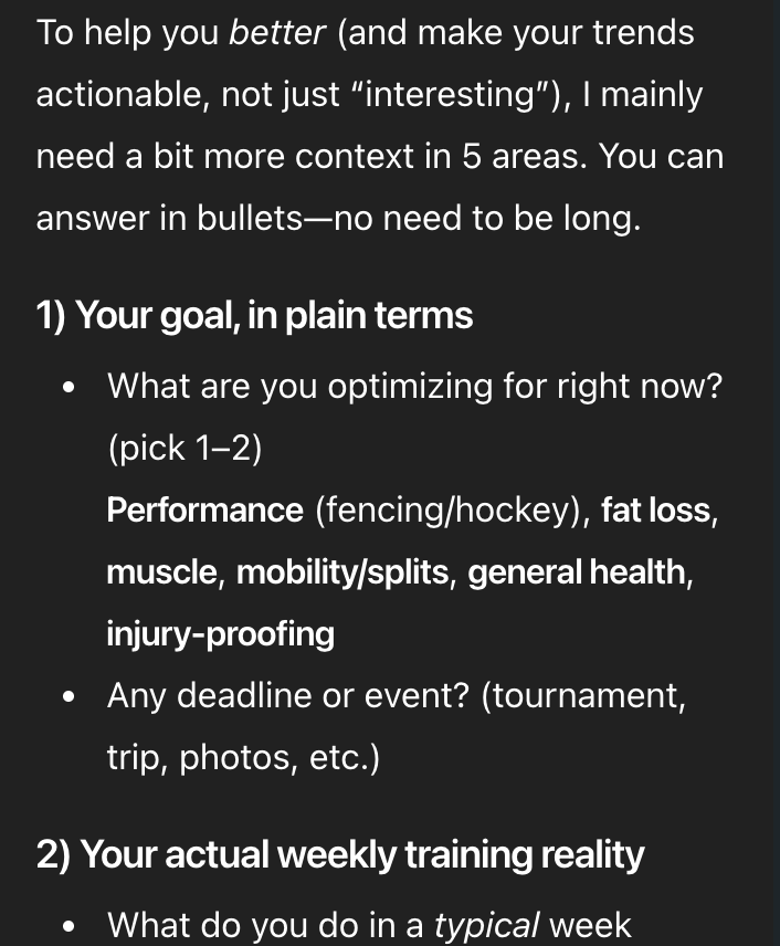 What else do you need to know about my training to help me better?