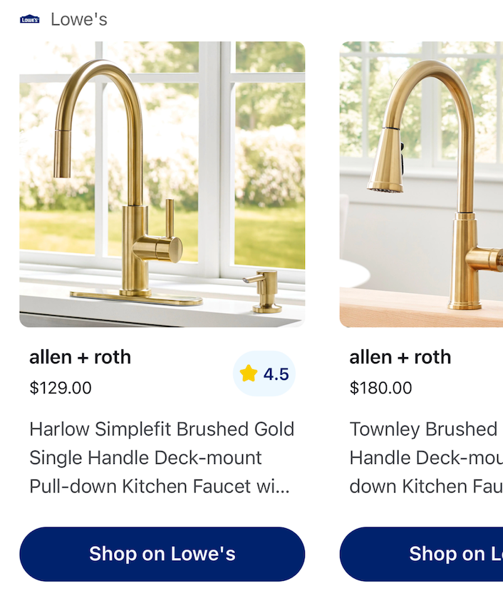 I want a brushed gold kitchen faucet with sprayer including soap dispenser